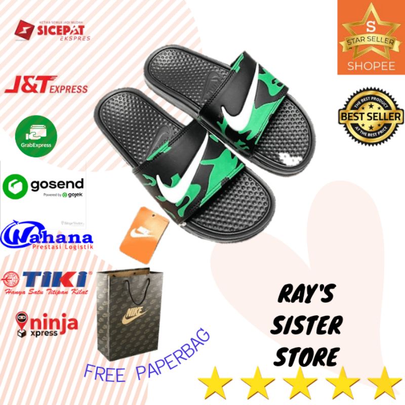 Sandal sendal pria selop slop karet slide flip flop murah nike hijau