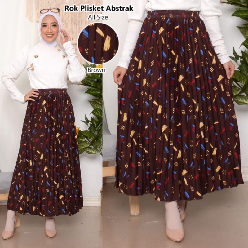 ROK PLISKET BUNGA DAISY / ROK PLISKET PREMIUM / ROK WANITA-Abstrak brown