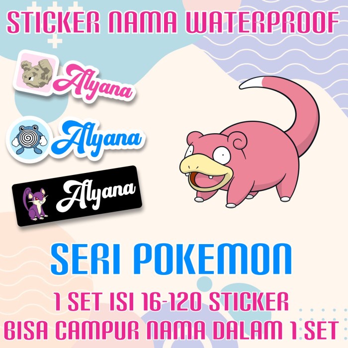 

[14-120 pcs] Sticker Nama Custom Waterproof Pokemon