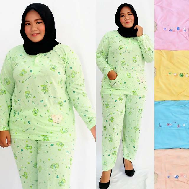 Baju Tidur Jumbo Piyama Lengan Panjang Wanita Setelan Big Size Pakaian Cewek Busui Kancing Murah Shopee Indonesia