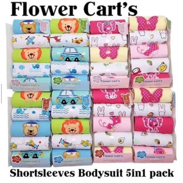 FLOWER Carts Bodysuit Jumper 5in1 Lengan Pendek Baju Bayi Baju Kodok Terusan Baby Jumper