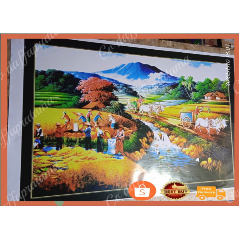 poster jumbo lukisan pemandangan sawah