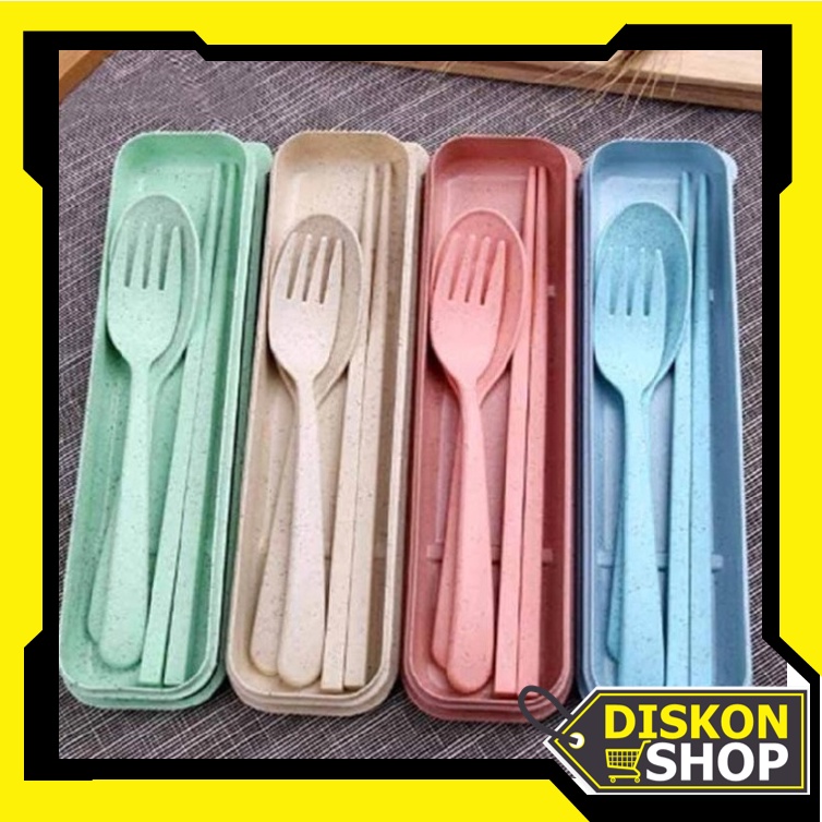 Diskon Shop - H515 Sendok Set 3 In 1 / Set Sendok Makan Jerami / Set Alat Makan /  Alat Makan