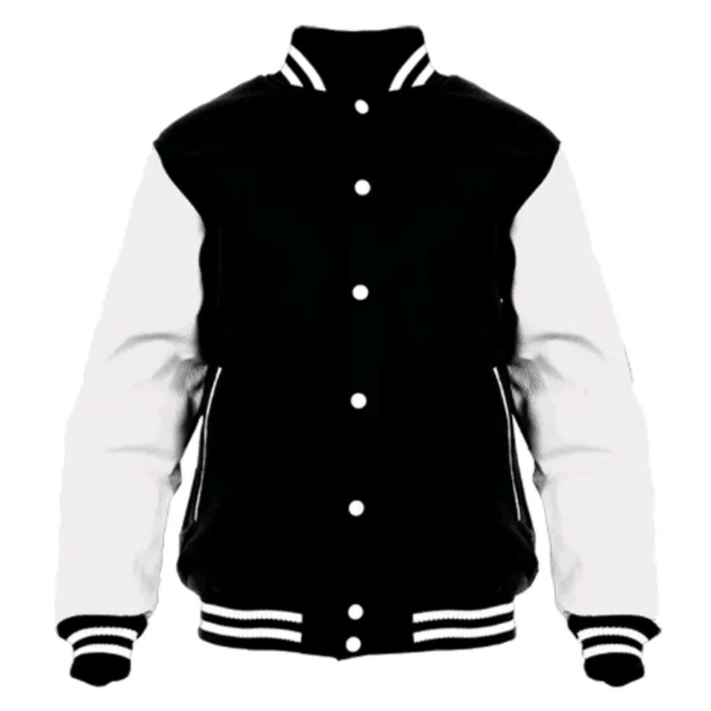 Dijual JACKET BASEBALL HITAM LENGAN PUTIH POLOS Limited