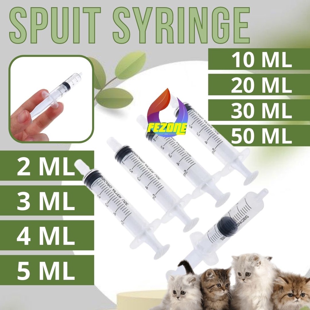 Suntikan Spuit Syringe 2ml 3ml 5ml 10ml 20ml 30ml 50ml Pipet Hewan Kucing Dll FEZONE