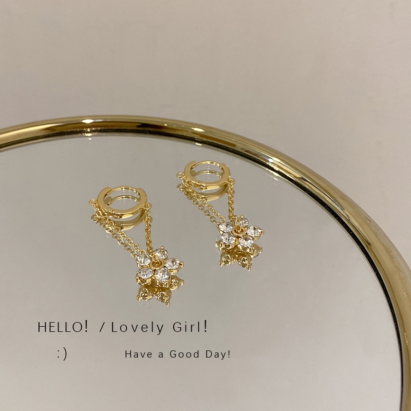 Vintage Chain zircon fringe flower earrings high-quality Korean S925 silver needle earrings for women