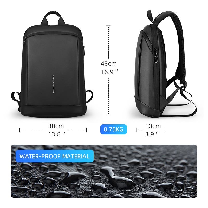 SmallLee Mark Ryden Ransel Laptop Ramping Pria Tipis Back Pack 15.6 Inch Work Man Ransel Tas Bisnis Unisex Hitam Ransel Ultralight