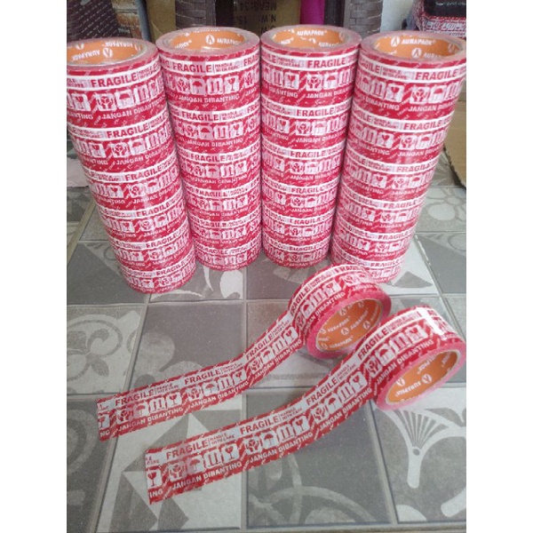 lakban fragile merah 2&quot; (45 mm x 100 yard) tebal harga murah