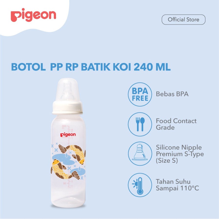 BOTOL PP RP 240ML BATIK KOI SLIM NECK NIPPLE 010833 / BOTOL SUSU PIGEON