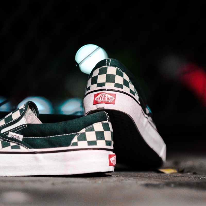 [SALE] VANS SLIP-ON CHECKERBOARD BISTRO GREEN/WHITE CLASSIC ORIGINAL 100%