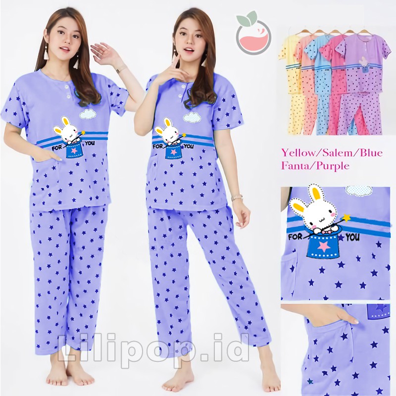 Baju Tidur Stelan Wanita Celana Panjang Baby doll Dewasa Piyama Allsize Cp Lilipop Sleep Wear