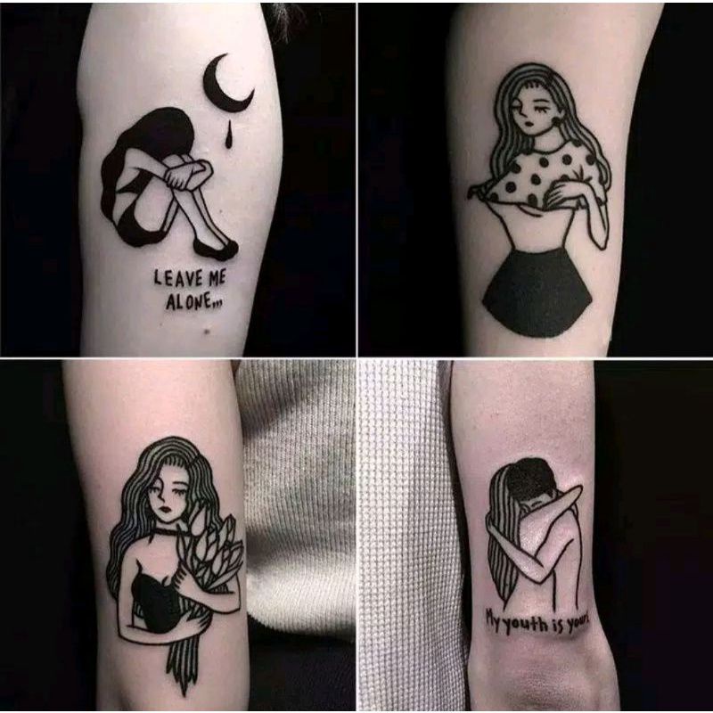 Tato Temporer Sad Girl Wanita Temporary Tattoo Tahan Air Aesthetic Estetik Cewe Korea Cod Stikertato Shopee Indonesia