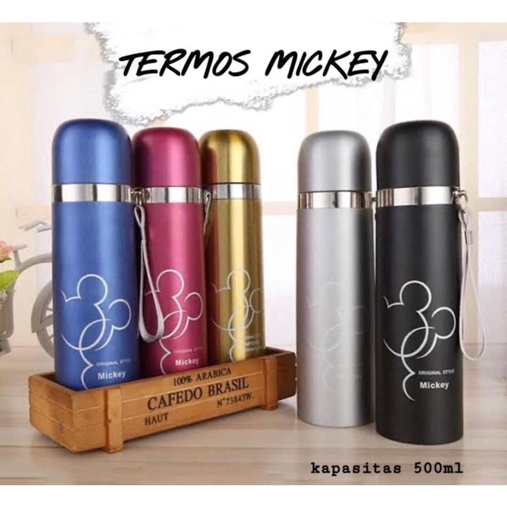 Thermos Air Panas Karakter Kartun Micky Mouse Vacum Stainless Steel 500ML Thumbler Design Terbaru Kekinian-Tumbler Unik Cute Bermotif Kartun Tempat Penyimpanan Air Panas Dan Dingin Botol Tempat Minum Kuat Tahan Lama 500 ml