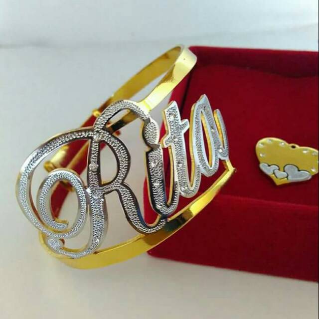 Gelang Nama Lapis Emas Kombinasi