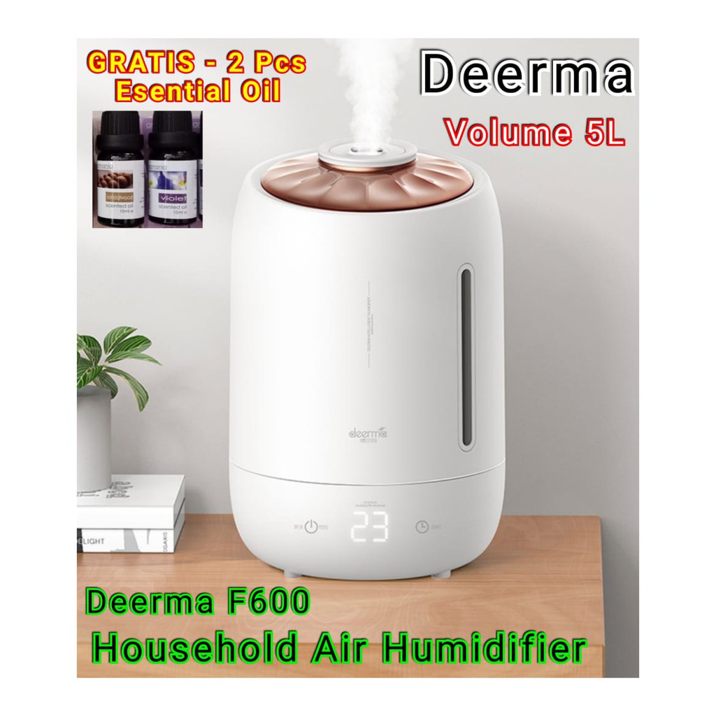 Deerma F600 5L Humidifier Diffuser Touch Screen Timer ULTRASONIC PUTIH