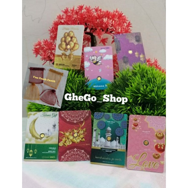 Minigold Mini Gold 0,05 gr gram Emas Mini 24 karat Logam Mulia LM Gift Series Happy Wedding Welcome 