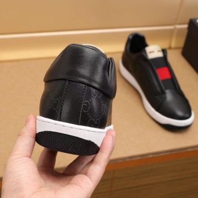 sepatu pria sneaker slip on gucc'i mirror quality shoes men cowok kets hitam branded New gg gc