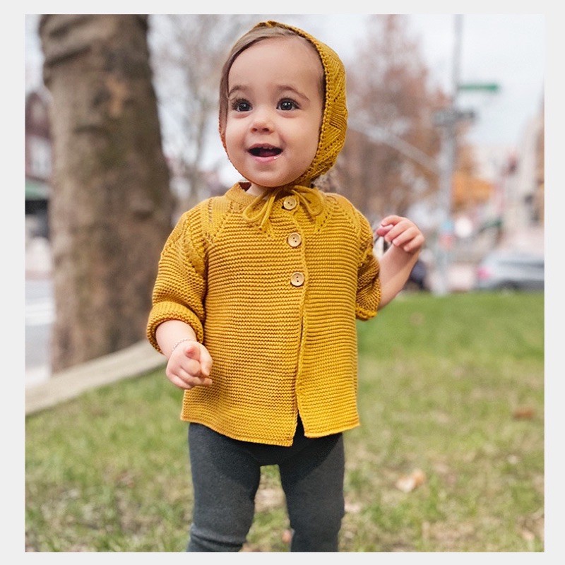 Knit outer set in pink and mustard / jaket anak baju hangat