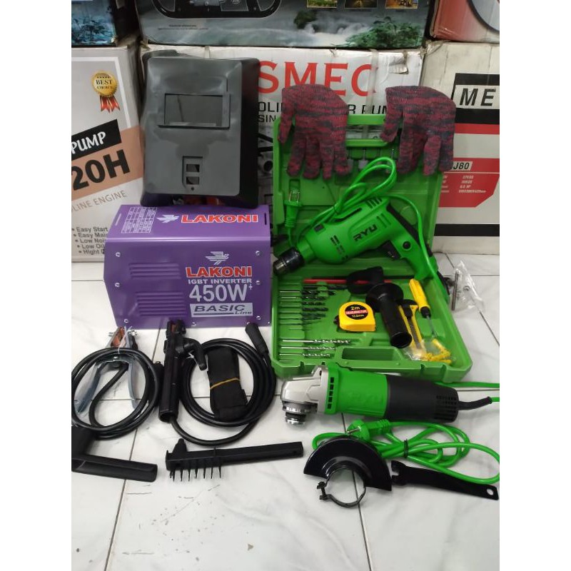 Paket Mesin las LAKONI 450watt&MesinBorset 13ml 27pcs+Gerindra RYU