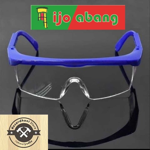 Kacamata Safety Bening Frame BIRU Flexible List Tangkai Adjustable Glasses Pelindung Tukang Glass