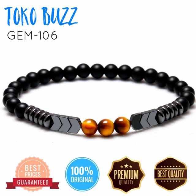 Gelang Natural Matte Onyx Tiger Eye Stone  Chakra Energy Healing