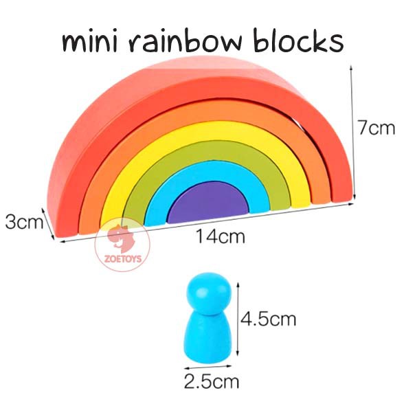 Zoetoys Montessori Mini Rainbow Blocks | Mainan Wooden Building Stacking with Pegdoll  Toy | Board Stack Balok Kayu Susun Pelangi Edukasi