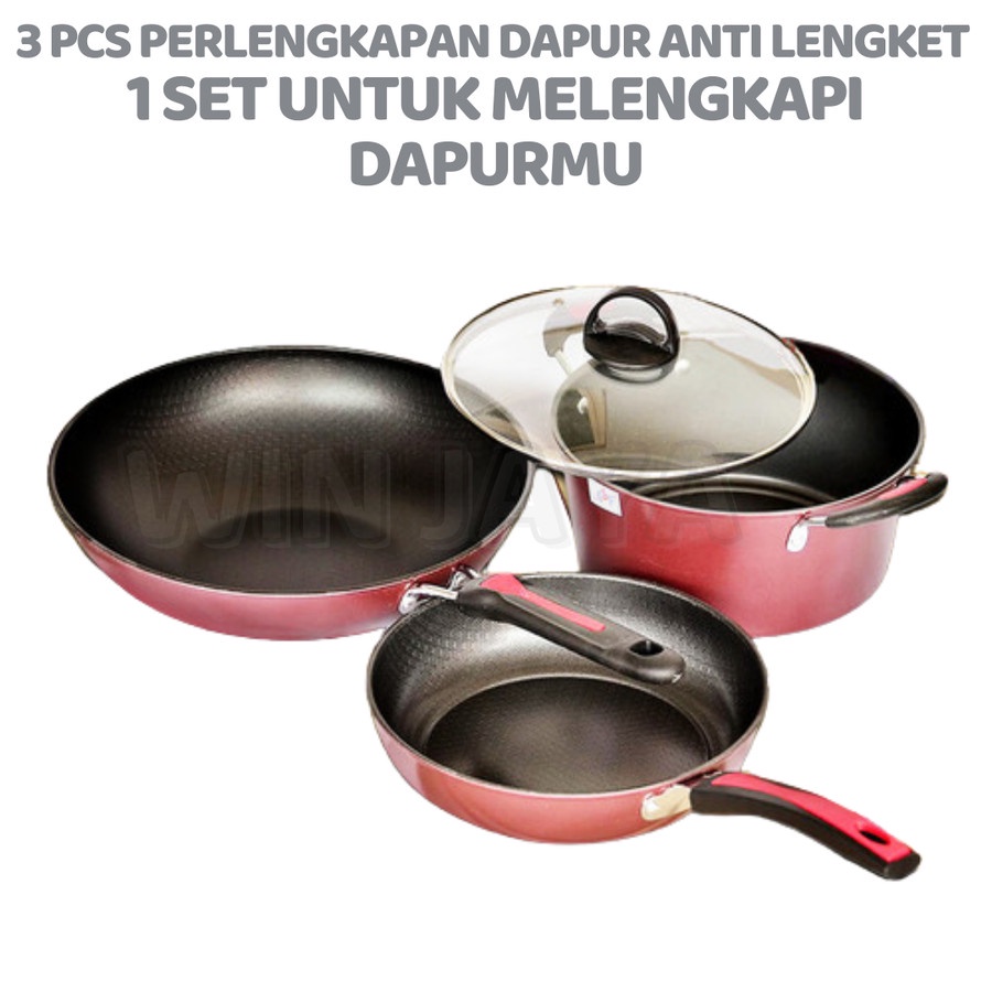 PANCI TEFLON SET DEP WOK PAN FRY PAN BOIL PAN PANCI 3 SET PANCI PAKET