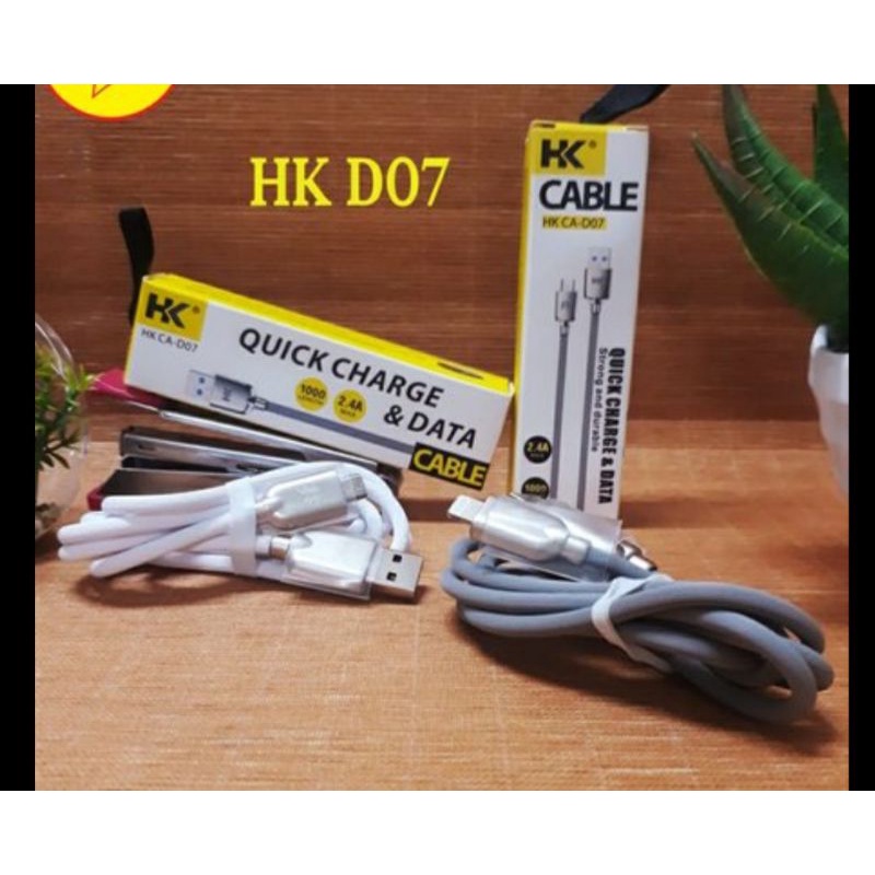Kabel Data Merk HK D07 Konektor Micro USB Quick Charge Fast Charging 2.4 Ampere