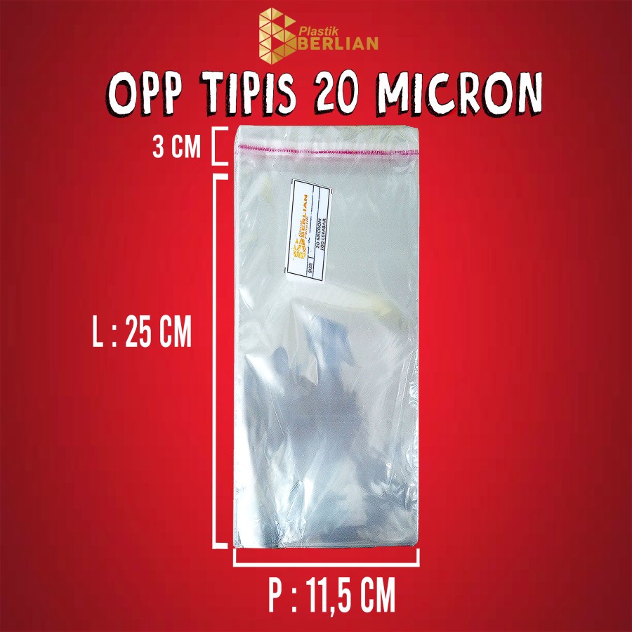 

11,5 x 25 cm Plastik OPP TIPIS (100 lbr) lem/seal