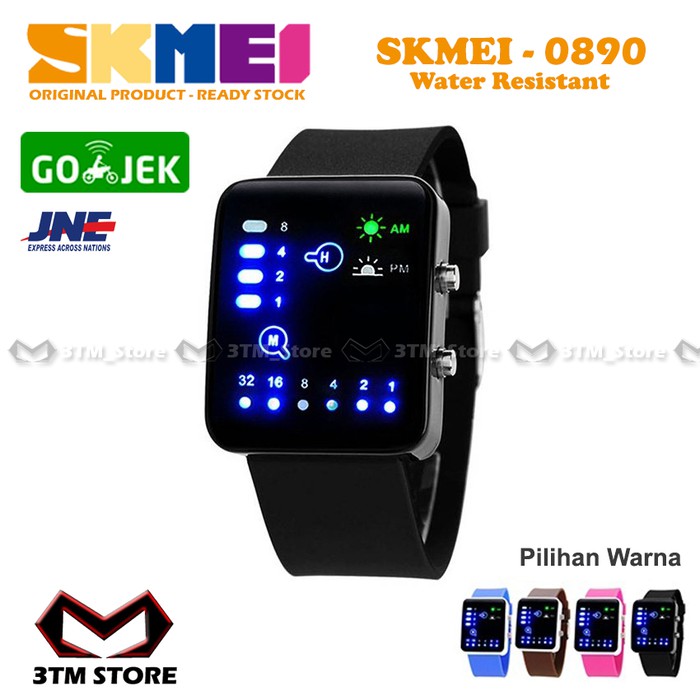 Jam Tangan LED SKMEI 0890 Original Casio LED Watch Binary Jam Couple - Hitam Buruan