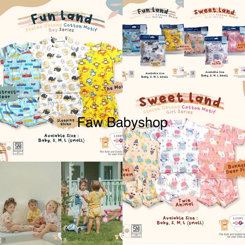 Setelan Oblong Motif LIBBY Cotton S,M,L Fun Land / Sweet Land Pakaian Bayi Libby / Setelan Boy and G