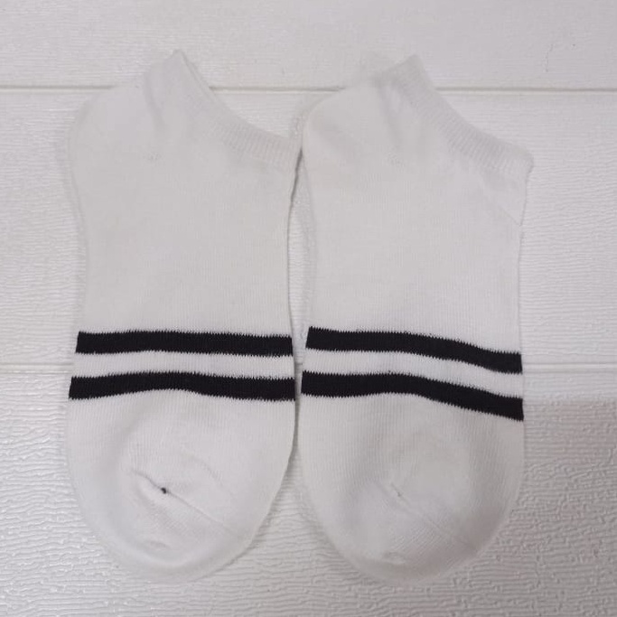 ⭐ JKTMART ⭐  Kaos Kaki Motif Wanita Pria Korea Ankle Cute Semata Short Socks Pendek Fashion r097-GARIS PUTIH