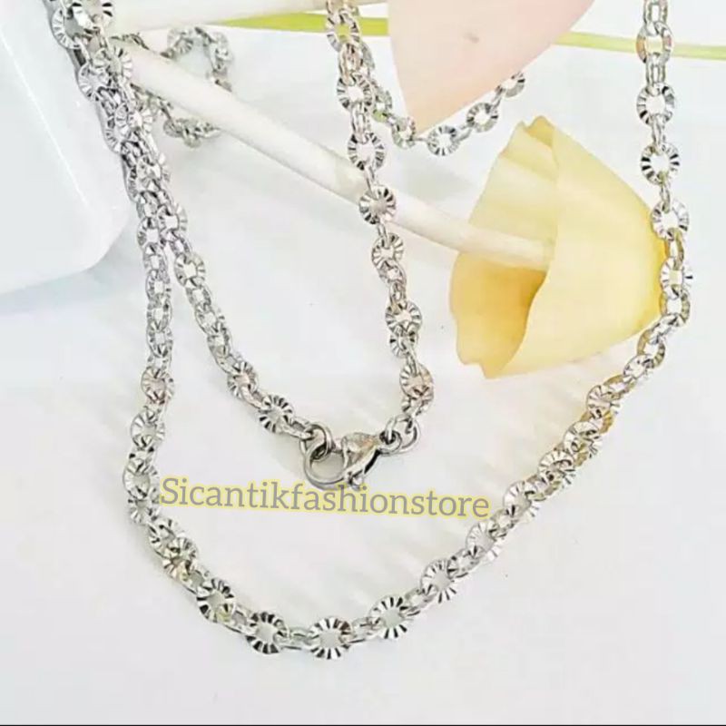 Kalung Titanium 45CM  model nuri Kalung pecah kopi fashion wanita pria terlaris anti Karat mewah