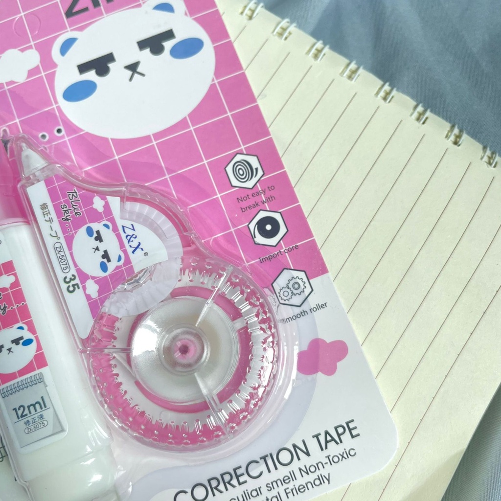 CORRECTION TAPE 2 IN 1 PAKET TIP EX ROLL + TIPEX CAIR COMPACT TERMURAH TIP-EX LUCU READY 3 WARNA KUALITAS IMPORT TERBAIK READY GROSIR DAN COD