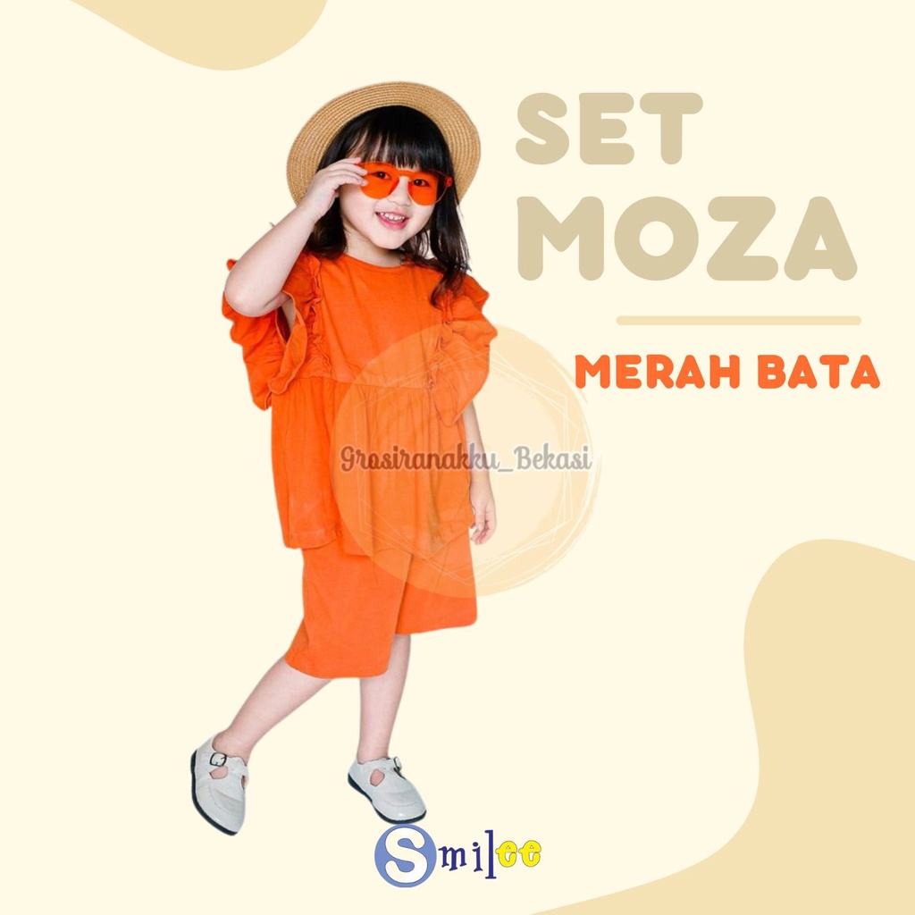 Setelan Anak Kaos Smilee Moza Warna Merah Bata Size 1-5Thn