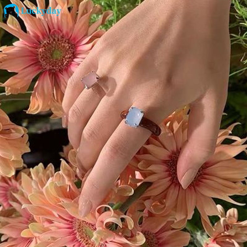 YEEZII Korea Ins Candy Color Resin Acrylic Gemstone Ring Cute Creative Ring Jewelry Accessories Gift