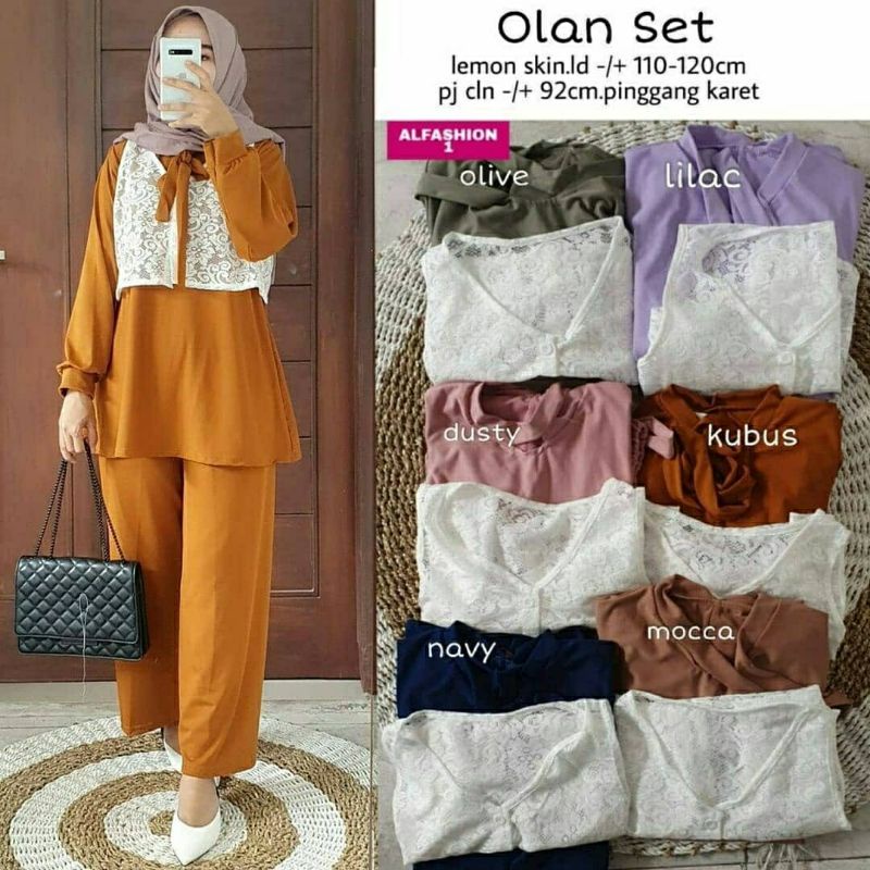 Olan Set, SETELAN MUSLIM CANTIK FIT XXL LD 110-120 BAHAN LEMON SKIN TERMURAH KEKINIAN MODIS OOTD