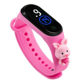 MoonLand JT203 Jam tangan anak  Elektronik Tahan Air IP67 Motif Kartun Anak Laki-laki Perempuan LED-Pink Piglet