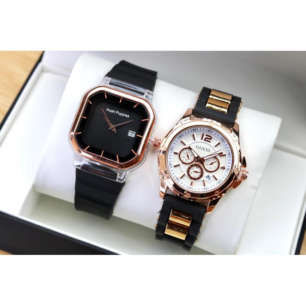 BISA COD  PROMO BELI 1 GRATIS 1 JAM TANGAN WANITA PRIA COUPLE SPORTY STRAP RUBBER