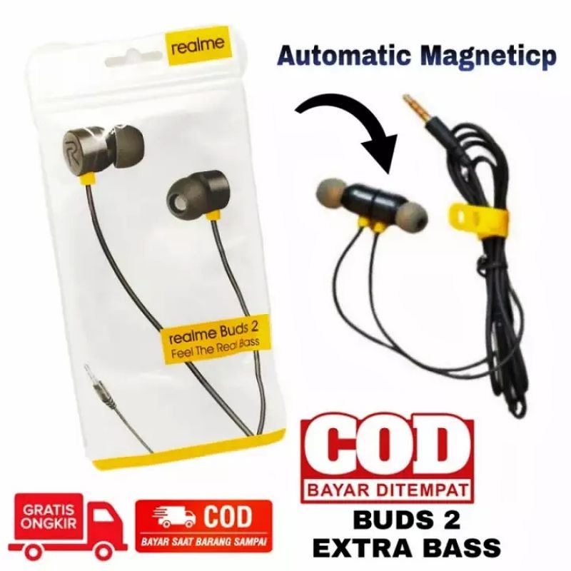 (Buds2) Headset realme Pure Bass syntetic fiber Earphone Realme 5 5i C3 C11 C12 C15 C17 C20