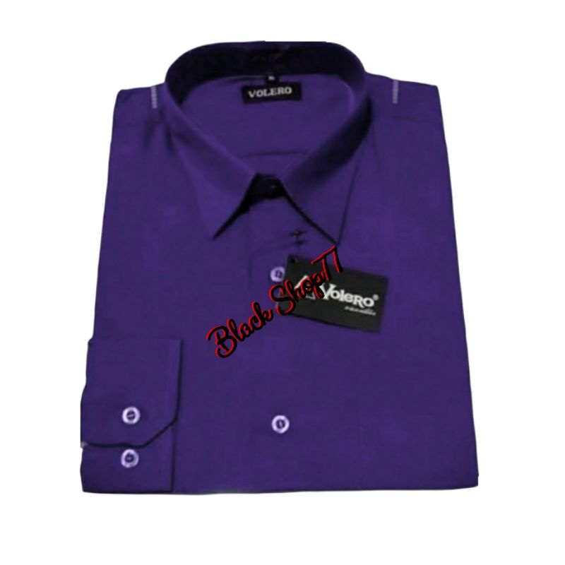 Kemeja Pria Polos Lengan Panjang Original Volero Bahan Katun Ungu Tua