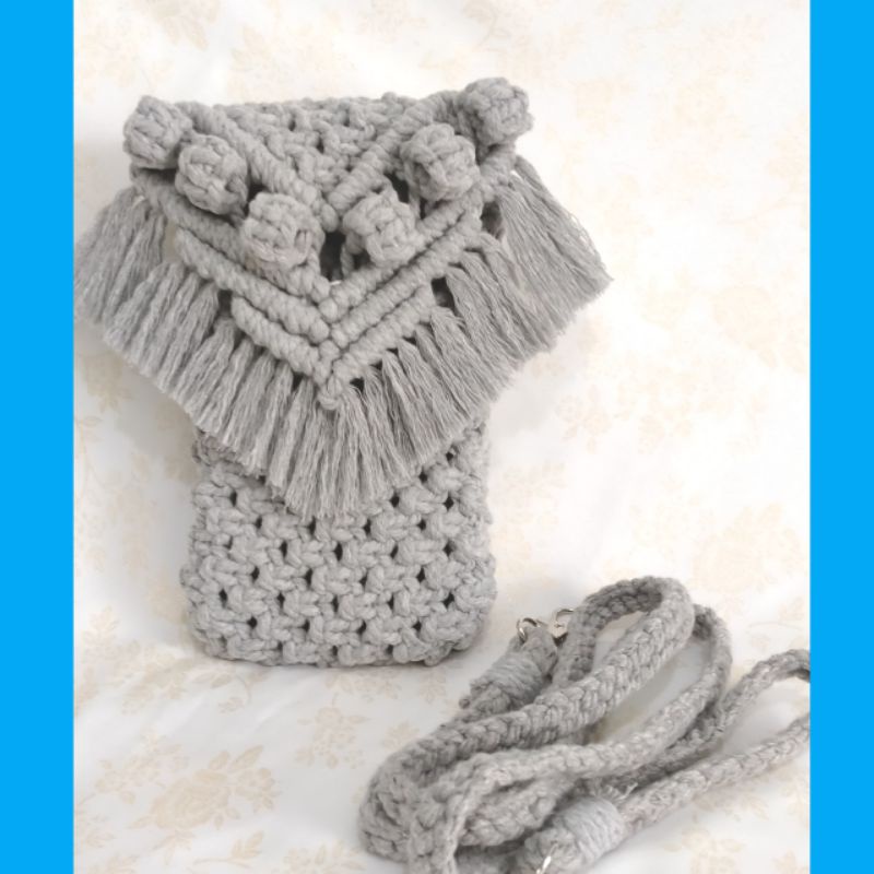Tas selempang /Tas hp macrame /grey hp pouch (Bukan crochet dan bukan talikur ya)