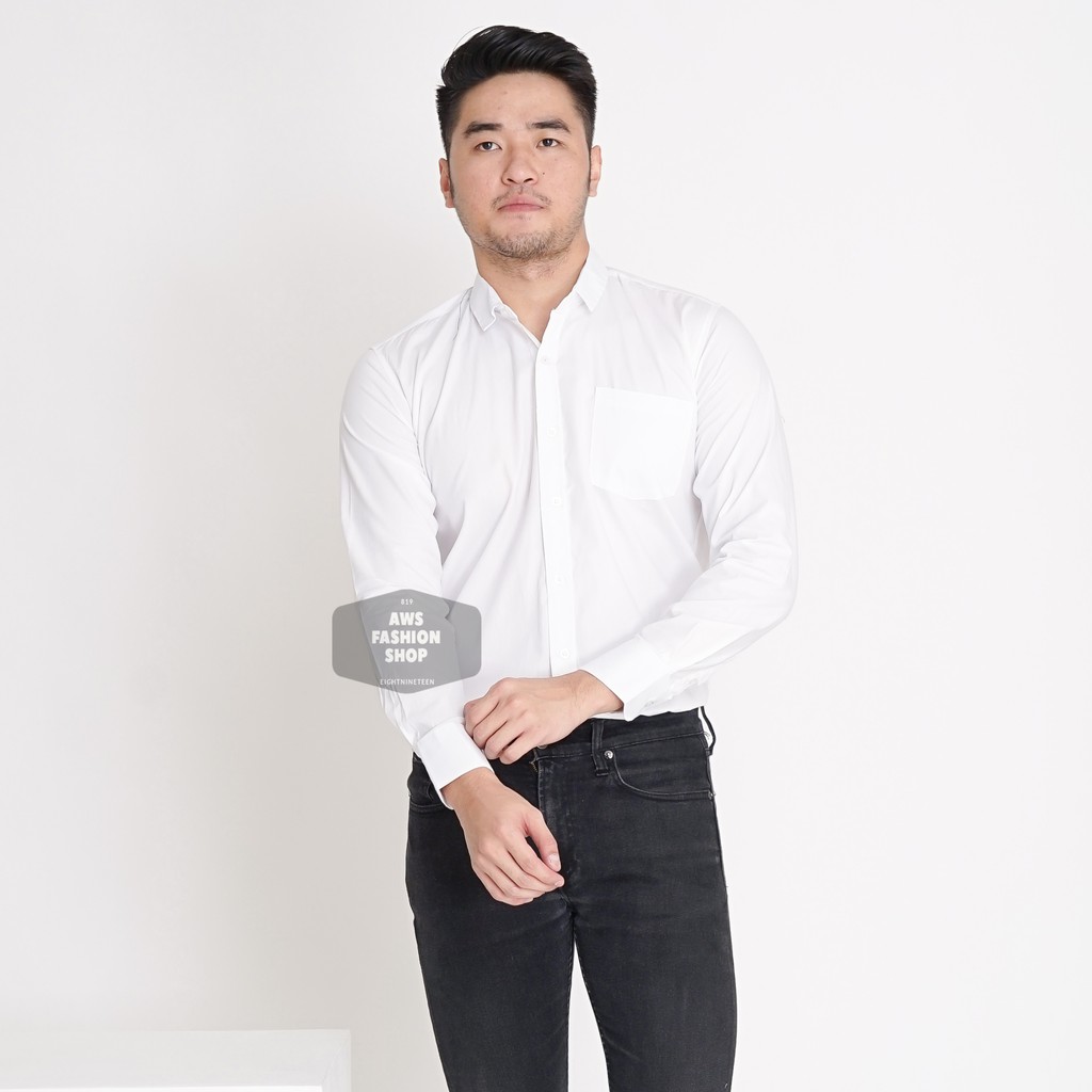 Kemeja Putih Polos Pria Lengan Panjang Casual Slimfit Kerja 3296 Tersedia Big Size XXL 3XL Jumbo