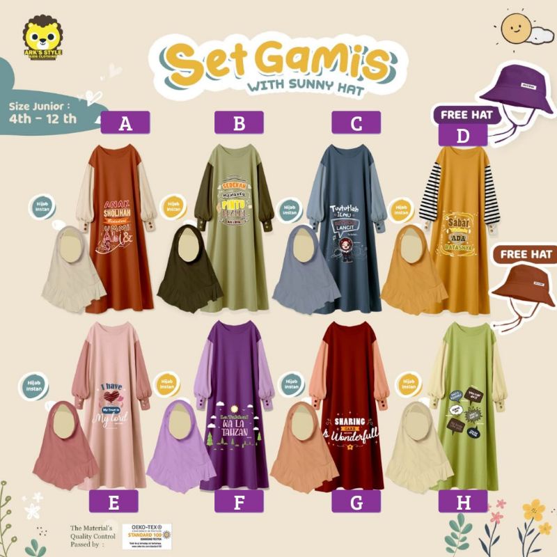 Set Gamis With Sunny Hat By Ark Style | Setelan Gamis Anak Free topi