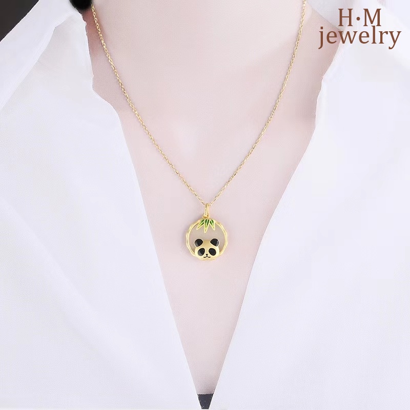 Kalung Rantai Sterling Silver 925 Dengan Liontin Beruang / Panda / Bambu Untuk Wanita