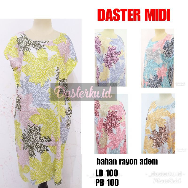 DASTER MIDI ECER KAIN HALUS ADEM RAYON SOLO MOTIF DAUN WARNA PASTEL LUCU CANTIK TERMURAH PIYAMA