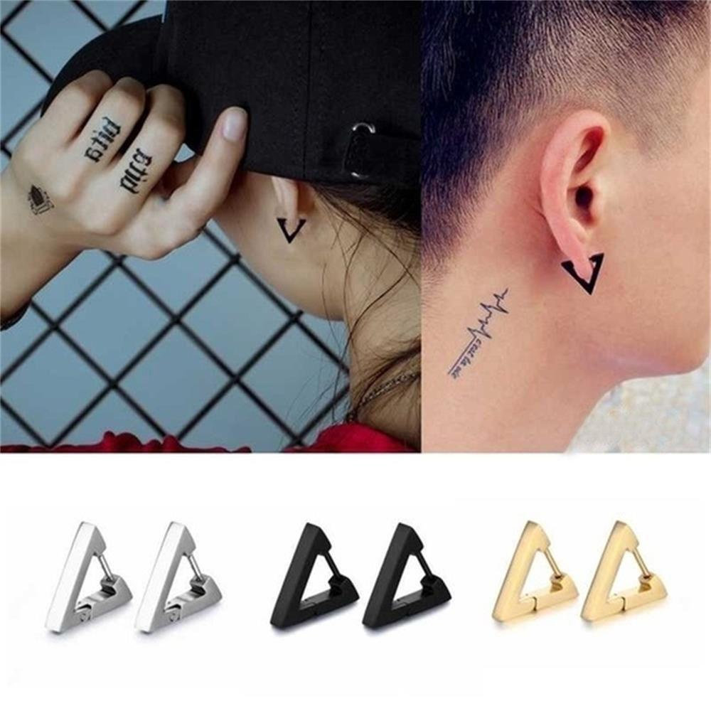 Nanas Huggie Hoop Earring Wanita Fashion Emas Perak Hitam Perhiasan Poligon Telinga Tindik