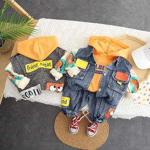 Setelan Anak Laki Laki Import 3pcs Pakaian Set Anak Rompi Jeans Hoodie Sweater Celana Jeans Import