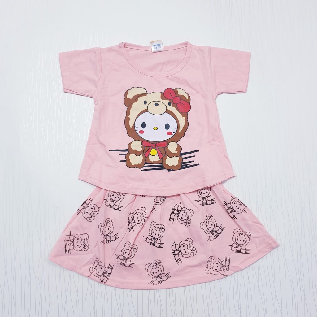 setelan pakaian anak perempuan mickey / setelan baju rok bayi cewe usia 0-12 bulan