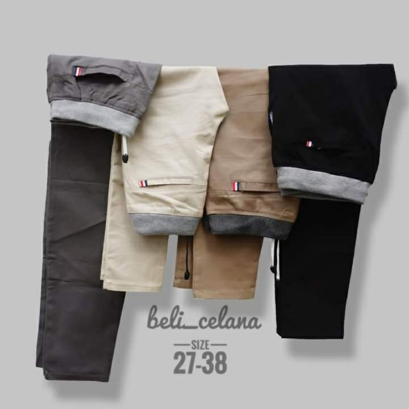 Celana Chino Panjang Pria Pinggang Kolor / Rip Karet Celana Panjang Pria Size 27 sampai 38